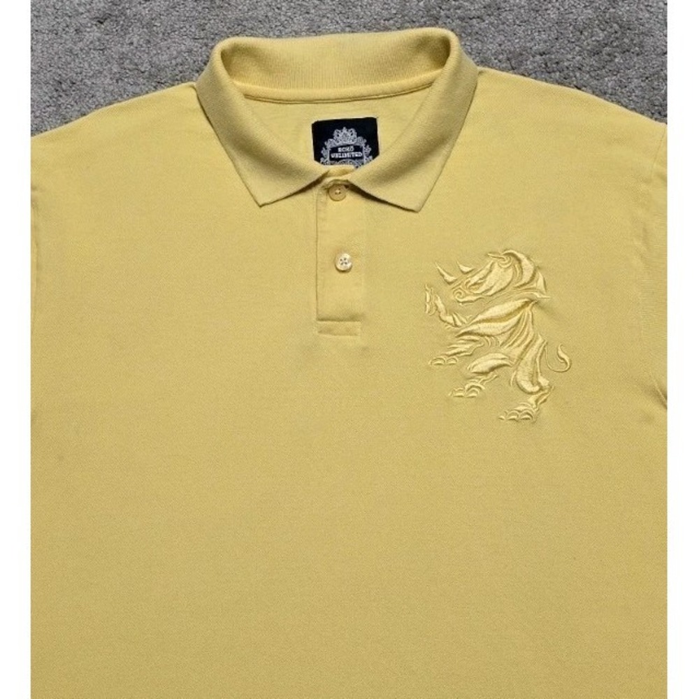 Vintage Y2K Ecko Unlimited Polo Mens XL Butter Yellow Big Rhino Embroidered Logo - Picture 4 of 16